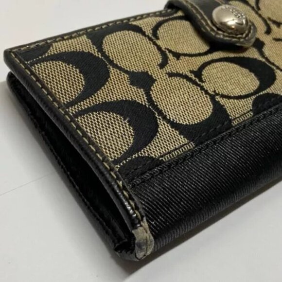 Coach Vintage Signature Snap Front Wallet Black Gray Canvas Leather Cardholder - Picture 3 of 15